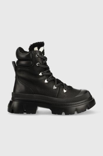 Kožené kotníkové boty Karl Lagerfeld Trekka Max dámské, černá barva, na plochém podpatku, lehce zateplené