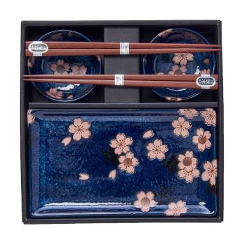 MIJ Sushi Set Navy with Pink Sakura 4 ks s hůlkami