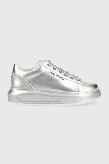 Kožené sneakers boty Karl Lagerfeld Kapri stříbrná barva