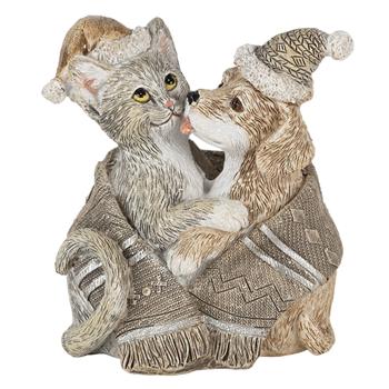 Vánoční dekorativní soška pejska a kočičky s čepicemi - 8*5*9 cm 6PR4634