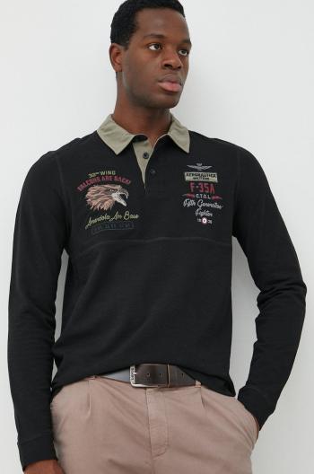 Bavlněné tričko s dlouhým rukávem Aeronautica Militare černá barva, s aplikací