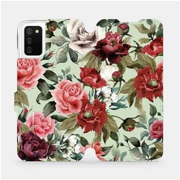 Flipové pouzdro na mobil Samsung Galaxy A02s - MD06P Růže a květy na světle zeleném pozadí (5903516654208)