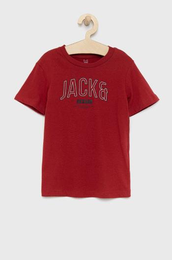 Dětské bavlněné tričko Jack & Jones vínová barva, s potiskem