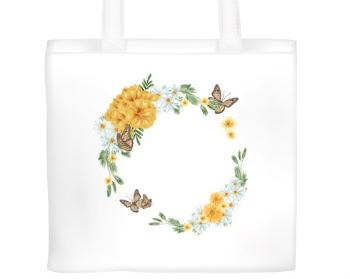 Plátěná nákupní taška Květinový rámeček s motýly
