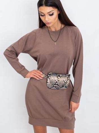 VOLNÉ BÉŽOVÉ ŠATY S KAPSAMI RV-TU-5184.93P-DARK BEIGE Velikost: S/M