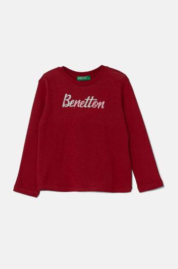 Dětské bavlněné tričko s dlouhým rukávem United Colors of Benetton vínová barva, 3I9WG10F7