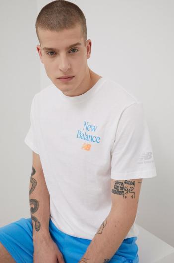 Bavlněné tričko New Balance MT21515WT bílá barva, s potiskem