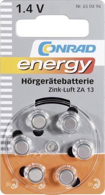 Knoflíková baterie Conrad energy ZA13, zinek/vzduch, 280 mAh, 1,4 V, 6 ks