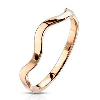 Šperky4U Zlacený ocelový prsten vlnka - velikost 58 - OPR1758RD-58