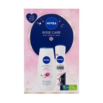 Nivea Rose Care dárková kazeta sprchový gel Rose & Almond Oil 250 ml + antiperspirant Black & White Invisible Clear 150 ml pro ženy