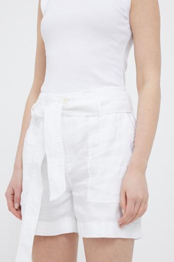 Plátěné kraťasy Lauren Ralph Lauren bílá barva, hladké, high waist, 200862093