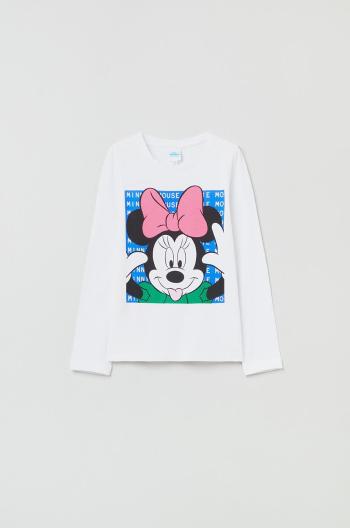 Dětská bavlněná košile s dlouhým rukávem OVS X Disney bílá barva