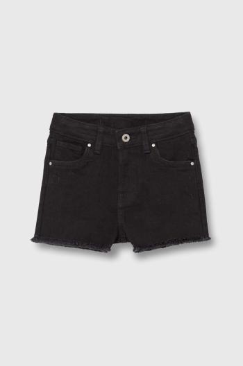 Dětské riflové kraťasy Pepe Jeans A-LINE SHORT HW JR černá barva, hladké, nastavitelný pas