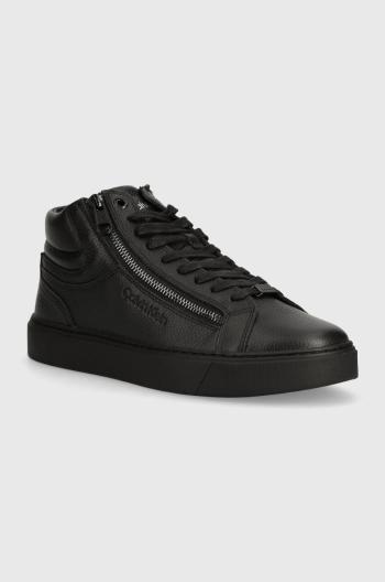 Kožené sneakers boty Calvin Klein HIGH TOP LACE UP W/ZIP černá barva, HM0HM01476