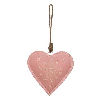 Růžové závěsné kovové srdce se zdovením Heartic - 14*4*14 cm 6Y4813L