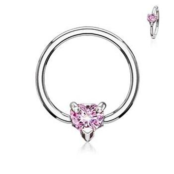 Šperky4U Piercing - kruh se srdíčkem, růžová barva - K1022-P