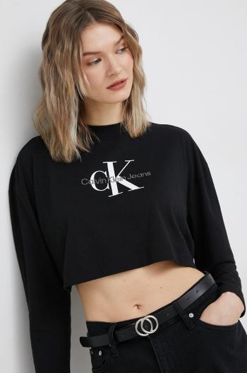 Bavlněné tričko s dlouhým rukávem Calvin Klein Jeans černá barva