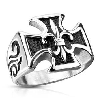 Šperky4U Ocelový prsten kříž skautská lilie - velikost 72 - OPR1839-72