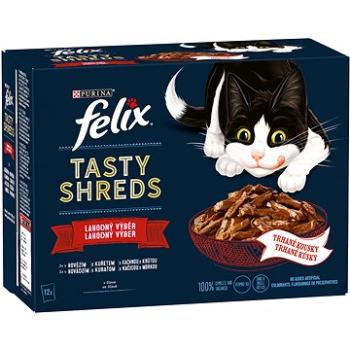 Felix Tasty Shreds s hovězím, kuřetem, kachnou, krůtou ve šťávě 12 x 80 g (7613038643861)