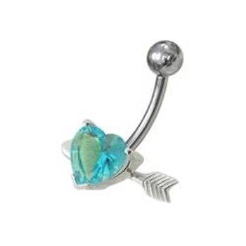 Šperky4U Stříbrný piercing do pupíku - srdíčko probodnuté - BP01020-Q