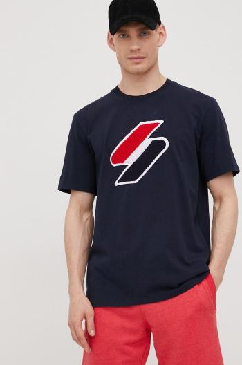 Bavlněné tričko Superdry tmavomodrá barva, s aplikací