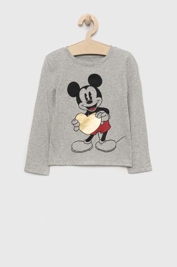 Dětská bavlněná košile s dlouhým rukávem GAP X Disney šedá barva