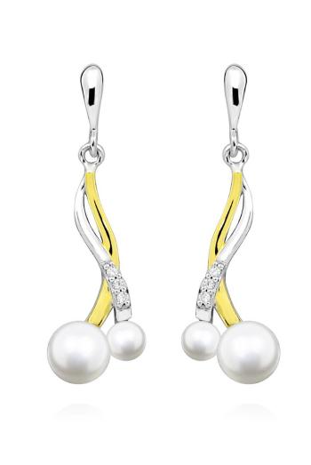 MOISS Luxusní stříbrné bicolor náušnice s pravými perlami EP000171