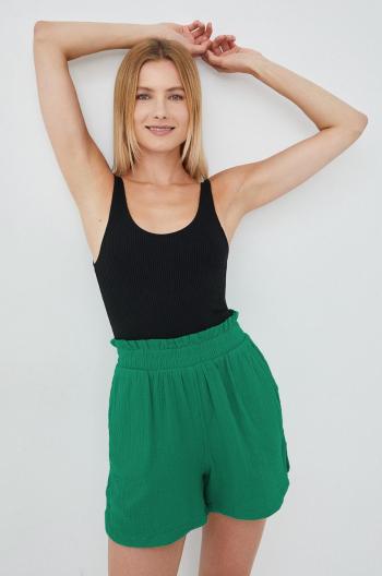 Bavlněné šortky Vila dámské, zelená barva, hladké, high waist