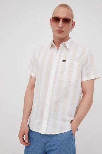 Bavlněné tričko Lee bílá barva, regular, s klasickým límcem