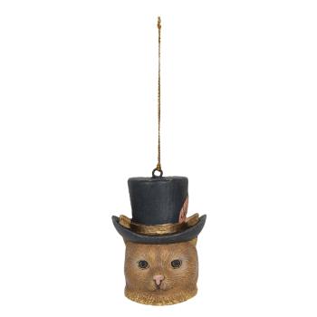 Závěsná dekorace hlava kočky s kloboukem - 6*6*8 cm 6PR3104