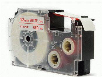 Kompatibilní páska s Casio XR-12WER 12mm x 8m červený tisk / bílý podklad