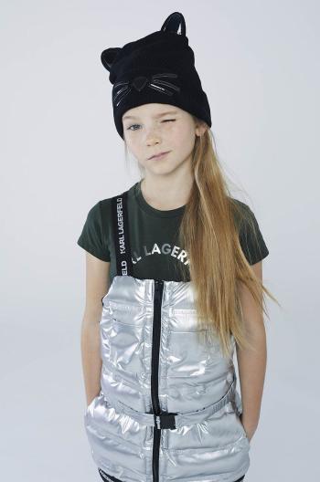 Dětska čepice Karl Lagerfeld černá barva, z tenké pleteniny