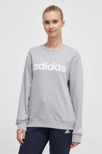 Bavlněná mikina adidas dámská, šedá barva, s potiskem, IC6880