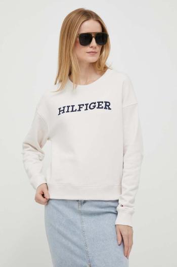 Bavlněná mikina Tommy Hilfiger dámská, béžová barva, s aplikací