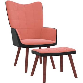 Relaxační křeslo se stoličkou růžové samet a PVC, 327802 (327802)