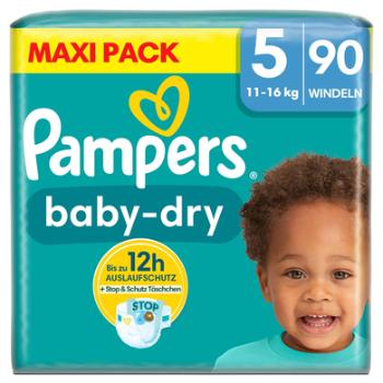 Pampers Plenky Baby-Dry, velikost 5, 11-16 kg, maxi balení (1 x 90 plenek)