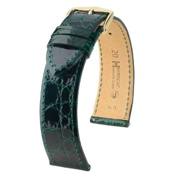 Řemínek Hirsch Genuine Croco - tmavě zelený, lesk - 18 mm - L – Standardní délka (doporučujeme) - 16 mm - Zlatá