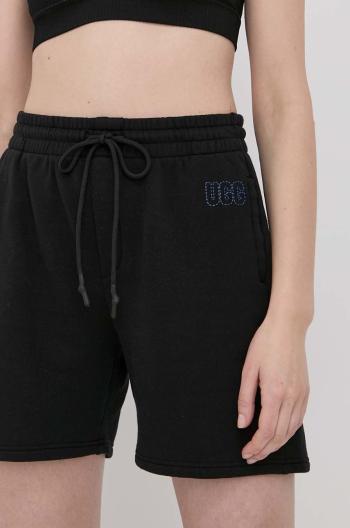 Kraťasy UGG dámské, černá barva, hladké, high waist