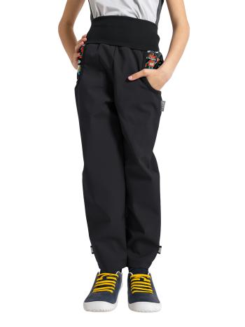 Unuo, Dětské softshellové kalhoty s fleecem Basic, Černá, Roboti Velikost: 104/110