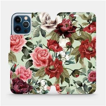 Flipové pouzdro na mobil Apple iPhone 12 Pro Max - MD06P Růže a květy na světle zeleném pozadí (5903516377305)