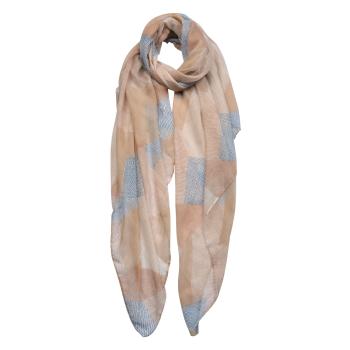 Hnědo béžový šátek s modrým potiskem - 80*180 cm JZSC0476KH