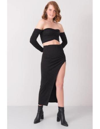 Dámská sukně s hlubokým rozparkem midi BSL černá 