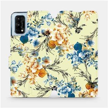 Flipové pouzdro na mobil Realme 7 Pro - MX05S Modré a oranžové květy na žlutém pozadí (5903516586684)