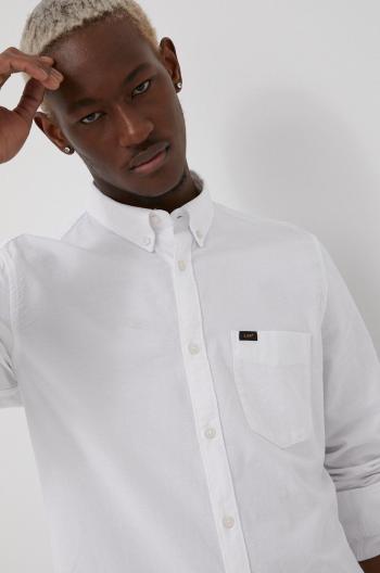 Bavlněné tričko Lee pánská, bílá barva, regular, s límečkem button-down