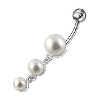 Šperky4U Stříbrný piercing do pupíku  - perličky - BP01260