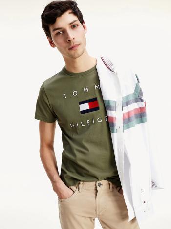 Tommy Hilfiger pánské khaki zelené triko - L (MSH)