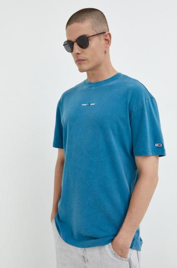 Bavlněné tričko Tommy Jeans tyrkysová barva