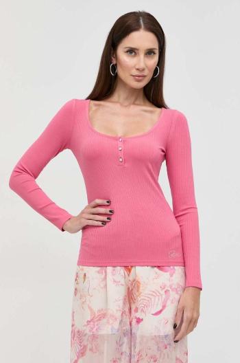 Tričko s dlouhým rukávem Guess růžová barva