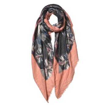 Černý šátek s květy a hnědým lemováním - 85*180 cm JZSC0597P