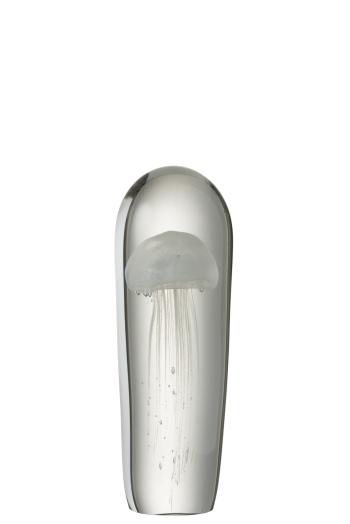 Skleněné těžítko s bílou medúzou M - 10,5*10,5*29,5 cm 3757